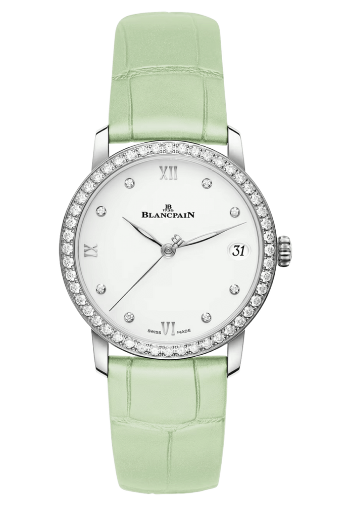 Blancpain Villeret Women Date Diamond Ultra-Slim Green Alligator Ladies Watch - 6127 4628 95A