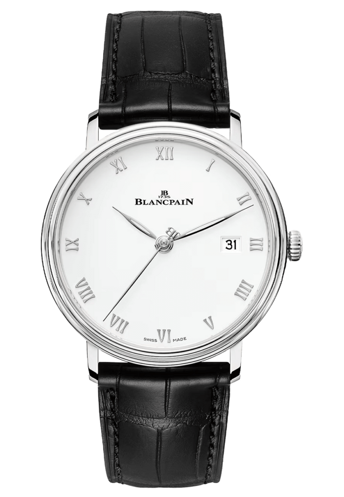 Blancpain Villeret Ultraplate Date Steel Ultra-Slim Black Alligator Men's Watch - 6224 1127 55B