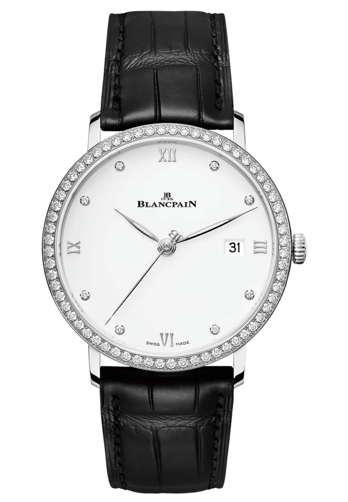 Blancpain Villeret Ultraplate Date Steel Diamond Ultra-Slim Alligator Men's Watch - 6224 4628 55B