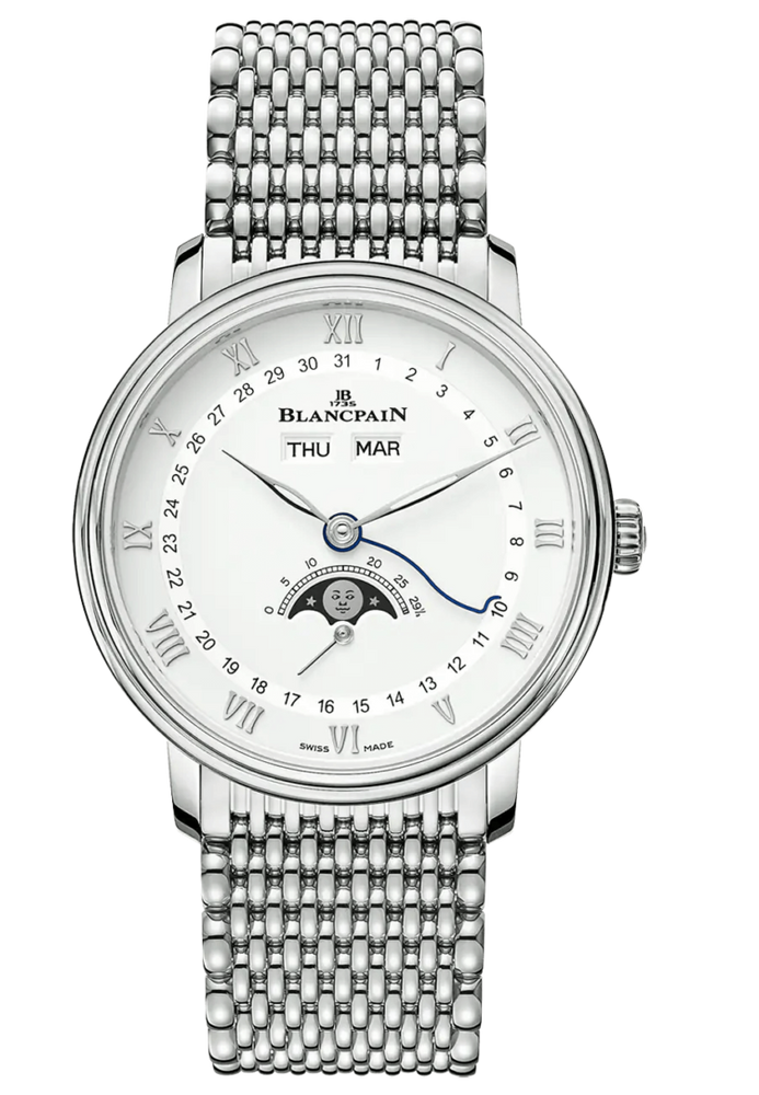 Blancpain Villeret Quantieme Complet White Mille Mailles Steel Men's Watch - 6264 1127 MMB
