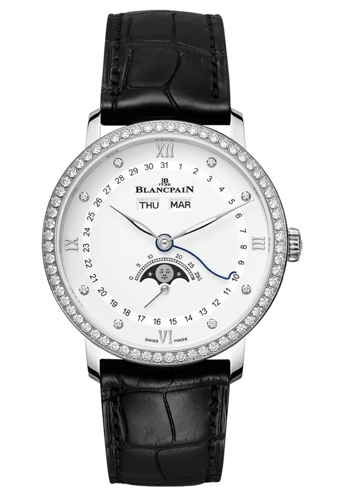 Blancpain Villeret Quantieme Complet Steel Diamond Alligator Men's Watch - 6264 4628 55B