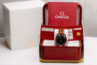 Omega Seamaster Aqua Terra 150M watch in original box and papers with brown leather strap.