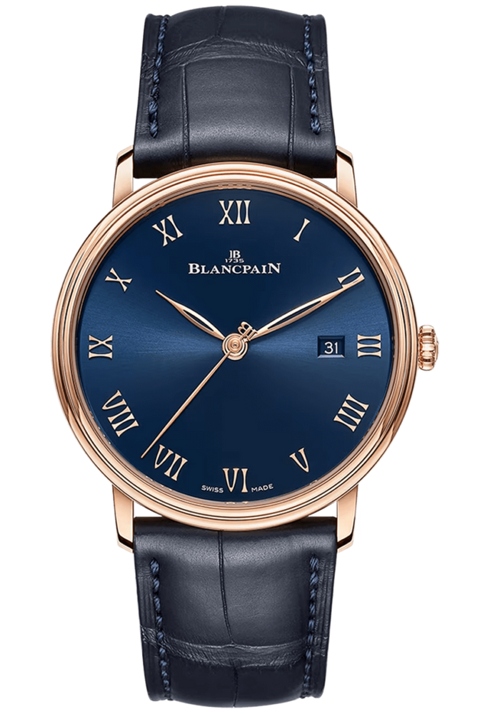 Blancpain Villeret Ultraplate Date 40mm Red Gold Blue Alligator Men's Watch - 6651 3640 55B