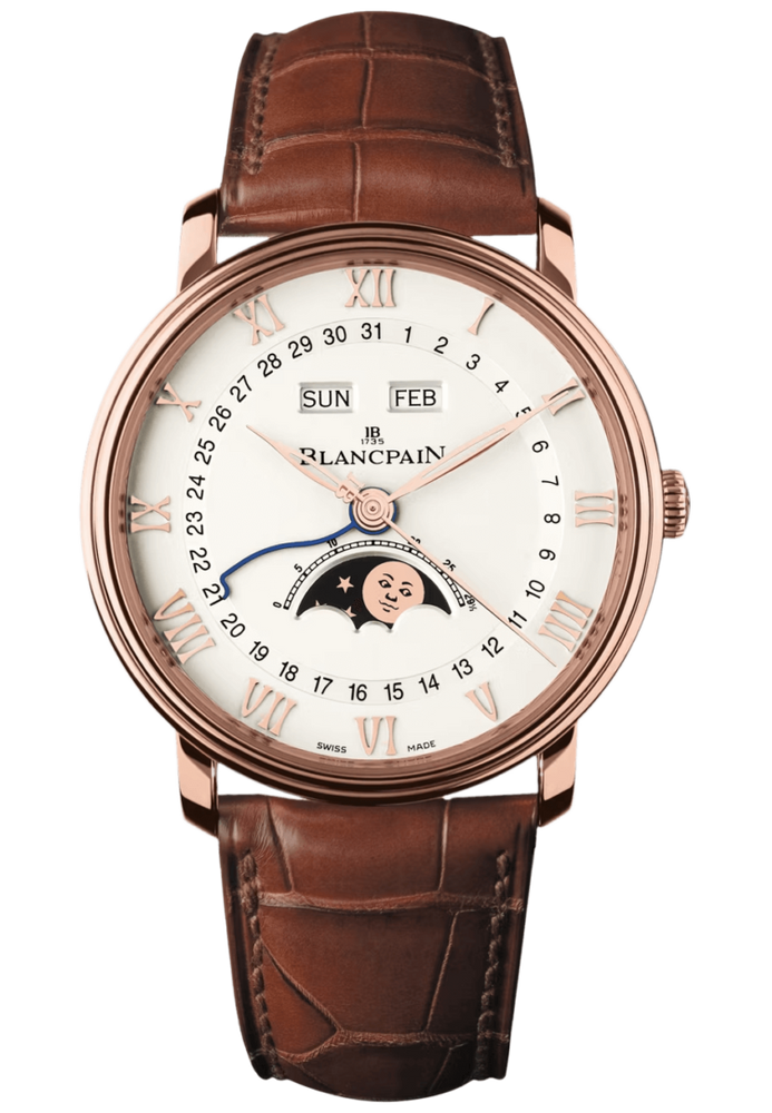 Blancpain Villeret Quantieme Complet Red Gold Alligator Men's Watch - 6654 3642 55B