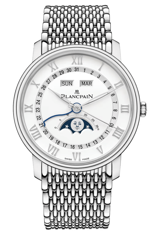 Blancpain Villeret Quantieme Complet Mille Mailles Steel Men's Watch - 6654A 1127 MMB