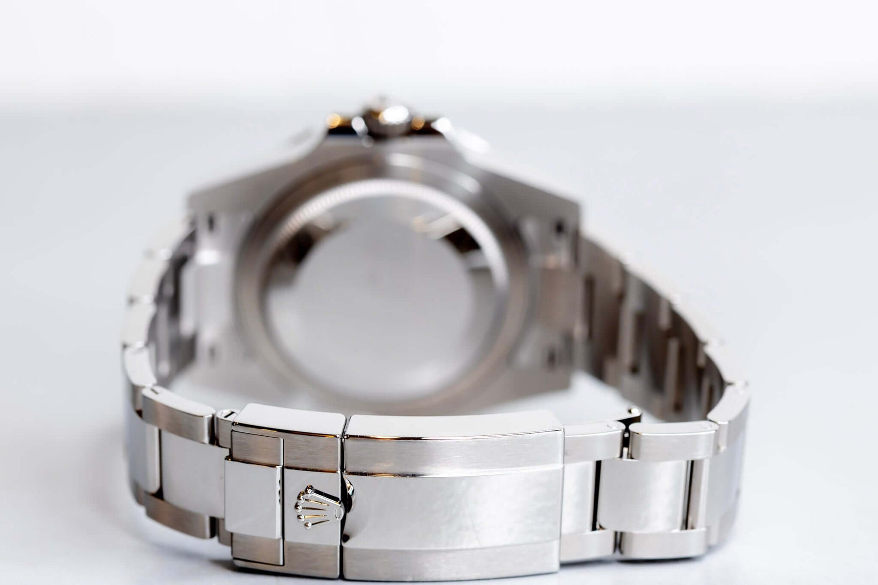 2025 Rolex GMT-Master II Bruce Wayne showcasing its Jubilee bracelet and stainless steel case back.