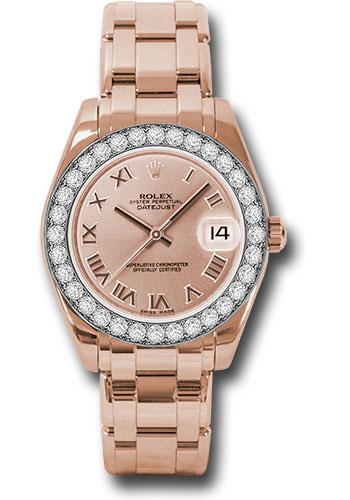 Rolex Everose Gold Datejust Pearlmaster 34 Watch - 32 Diamond Bezel - Pink Roman Dial - 81285 prp