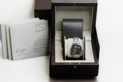 Glashütte Original PanoMaticLunar watch displayed in elegant box with instructions and warranty.
