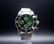 Breitling SuperOcean Chronograph Green 44mm showcasing a vibrant green dial and professional design.
