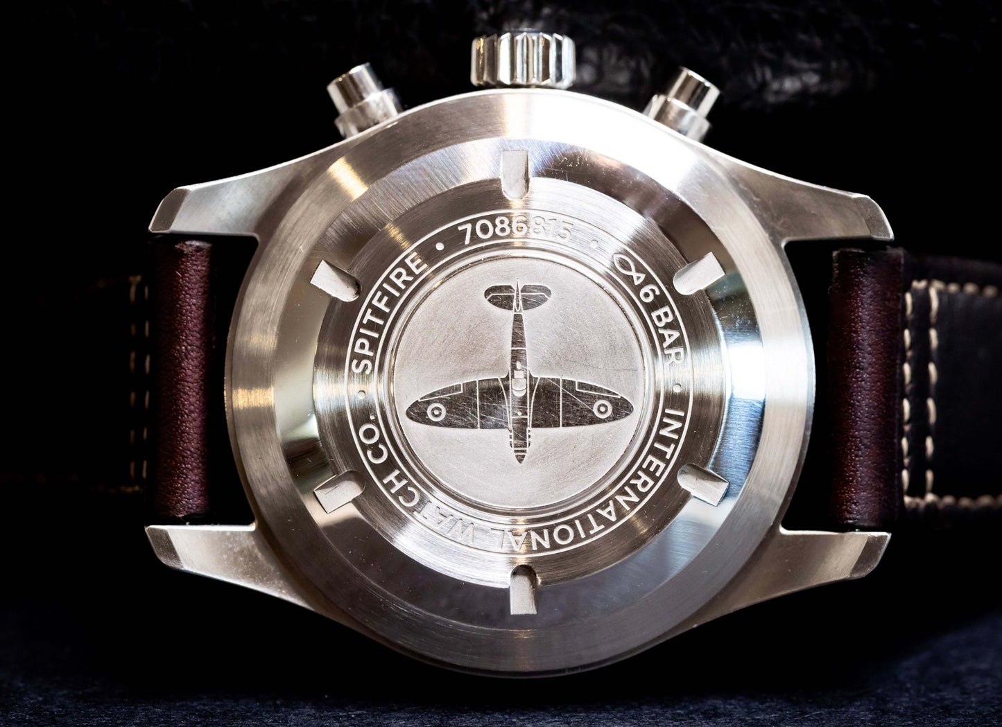 2022 IWC Pilot’s Watch Chronograph Spitfire 41mm  Ref. IW387903 | Full Set back case view with Spitfire engraving.