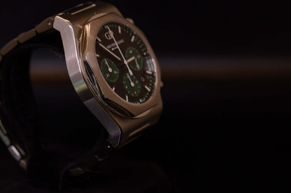 Girard Perregaux Laureato Chronograph 42mm Limited Edition showcasing black waffle dial and green subdials.