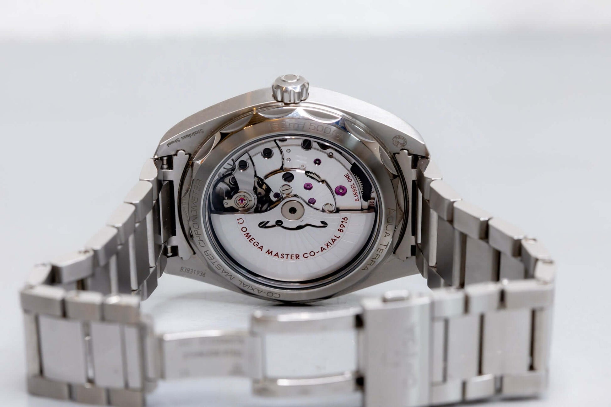 Omega Aqua Terra Small Seconds watch stainless steel case and movement view from the back