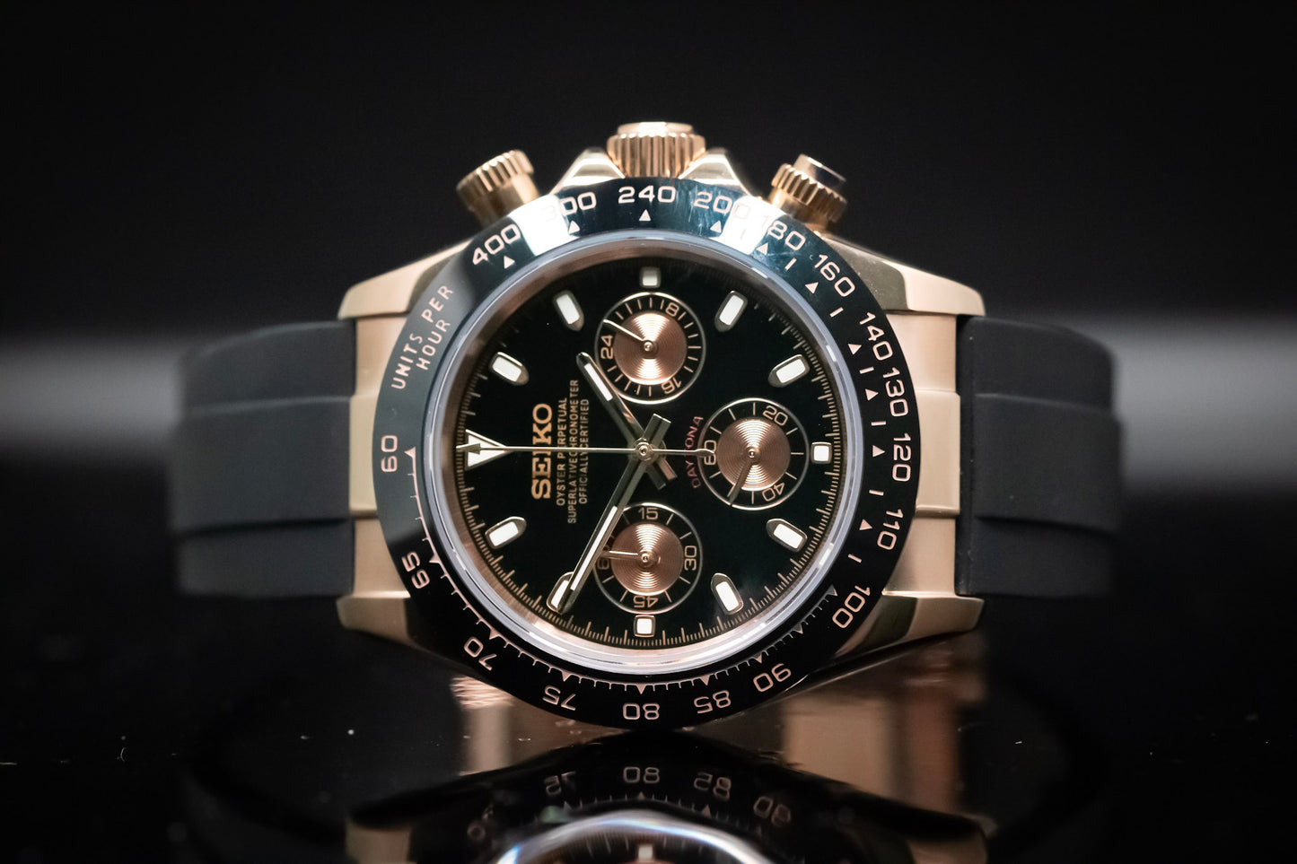 Seikomod Daytona negro y dorado