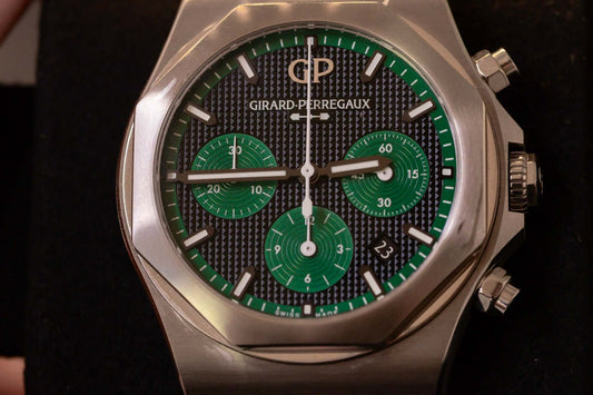 Girard Perregaux Laureato Chronograph 42mm Limited Edition with green subdials and black waffle dial.