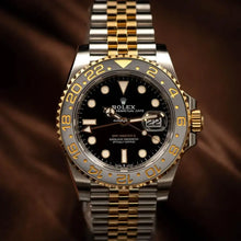 2024 Rolex GMT-Master II GRNR two-tone watch with black dial and Cerachrom bezel in Oystersteel and gold.