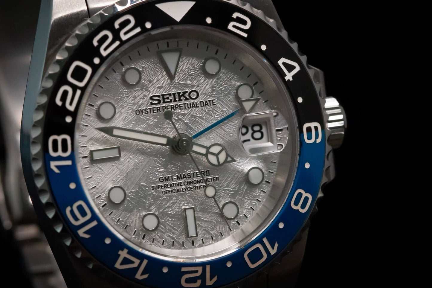 Seiko Mod “Batman” GMT – Meteorite Dial, Ceramic Bezel, Automatic Watch
