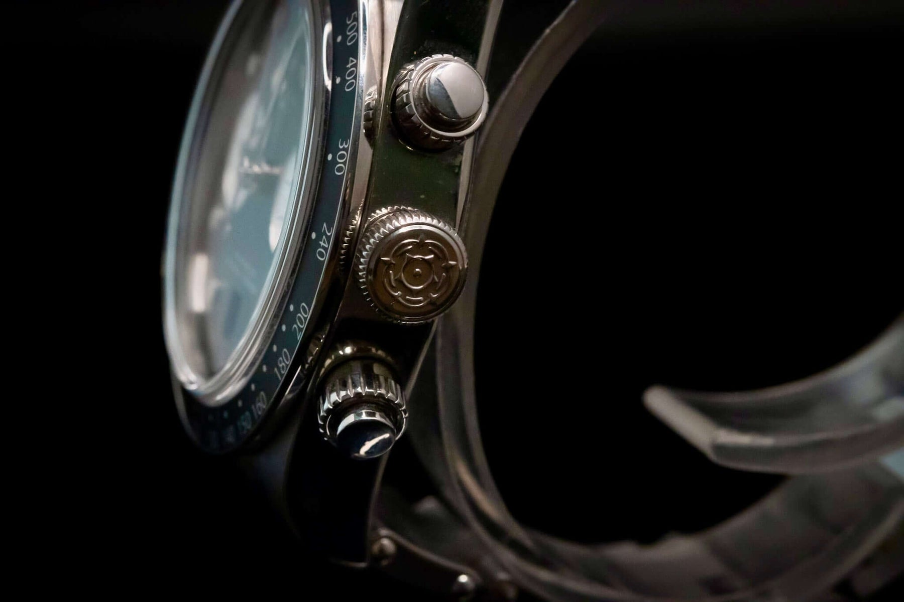 TUDOR Black Bay Chronograph – Reverse Panda Dial – Ref. 79360N – Full Set close-up view showing chronograph buttons and case.