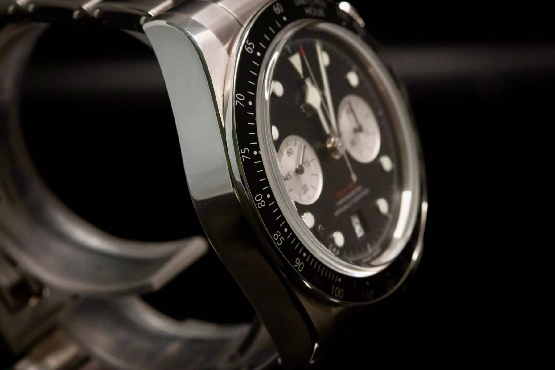 TUDOR Black Bay Chronograph – Reverse Panda Dial – Ref. 79360N – Full Set showcasing its striking black dial and vintage motorsport design.
