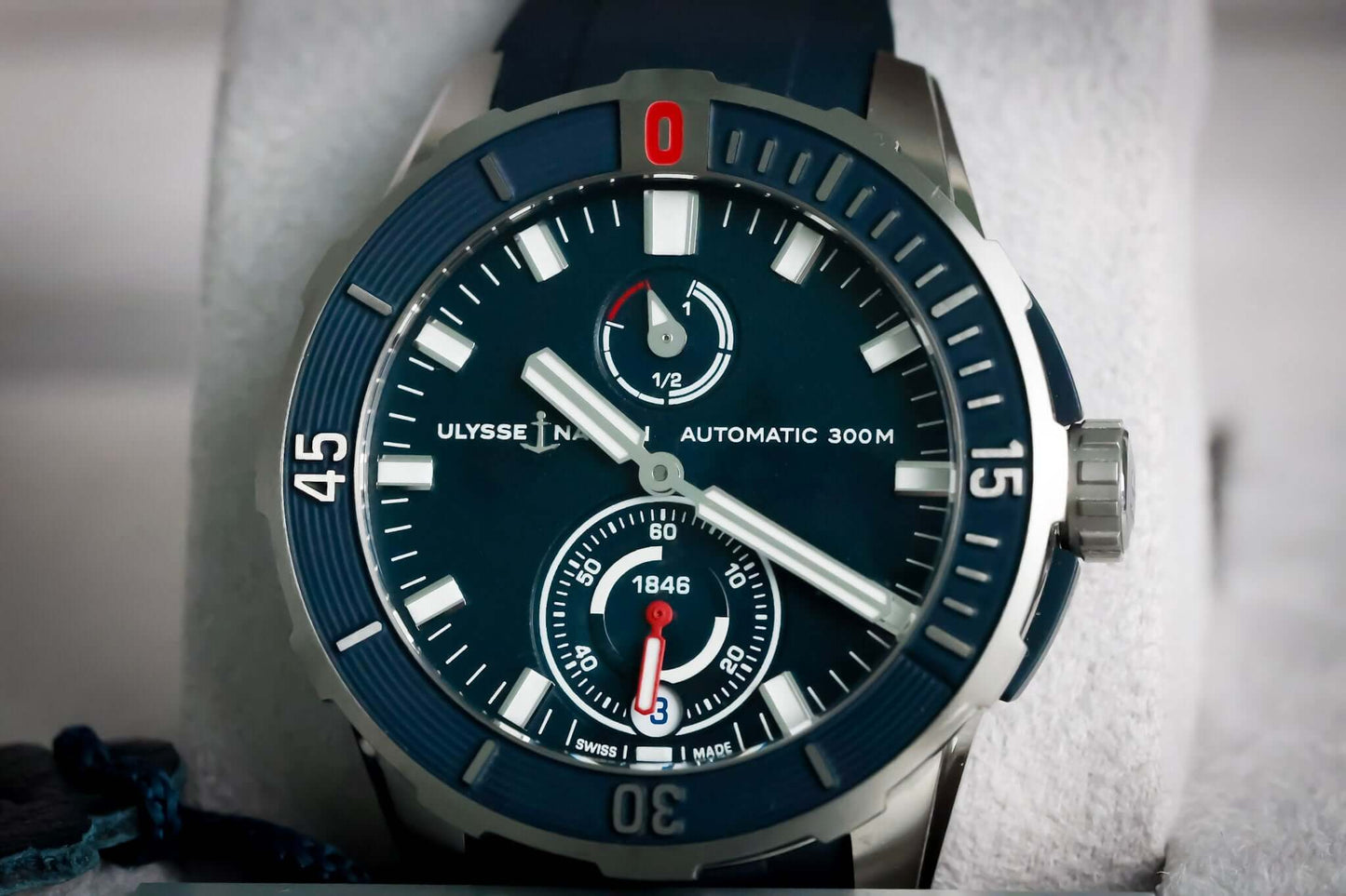 Ulysse Nardin Blue Diver Watch - 1183-170-3/93 showcasing automatic movement and blue dial design.