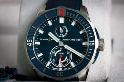 Ulysse Nardin Blue Diver Watch - 1183-170-3/93 showcasing automatic movement and blue dial design.