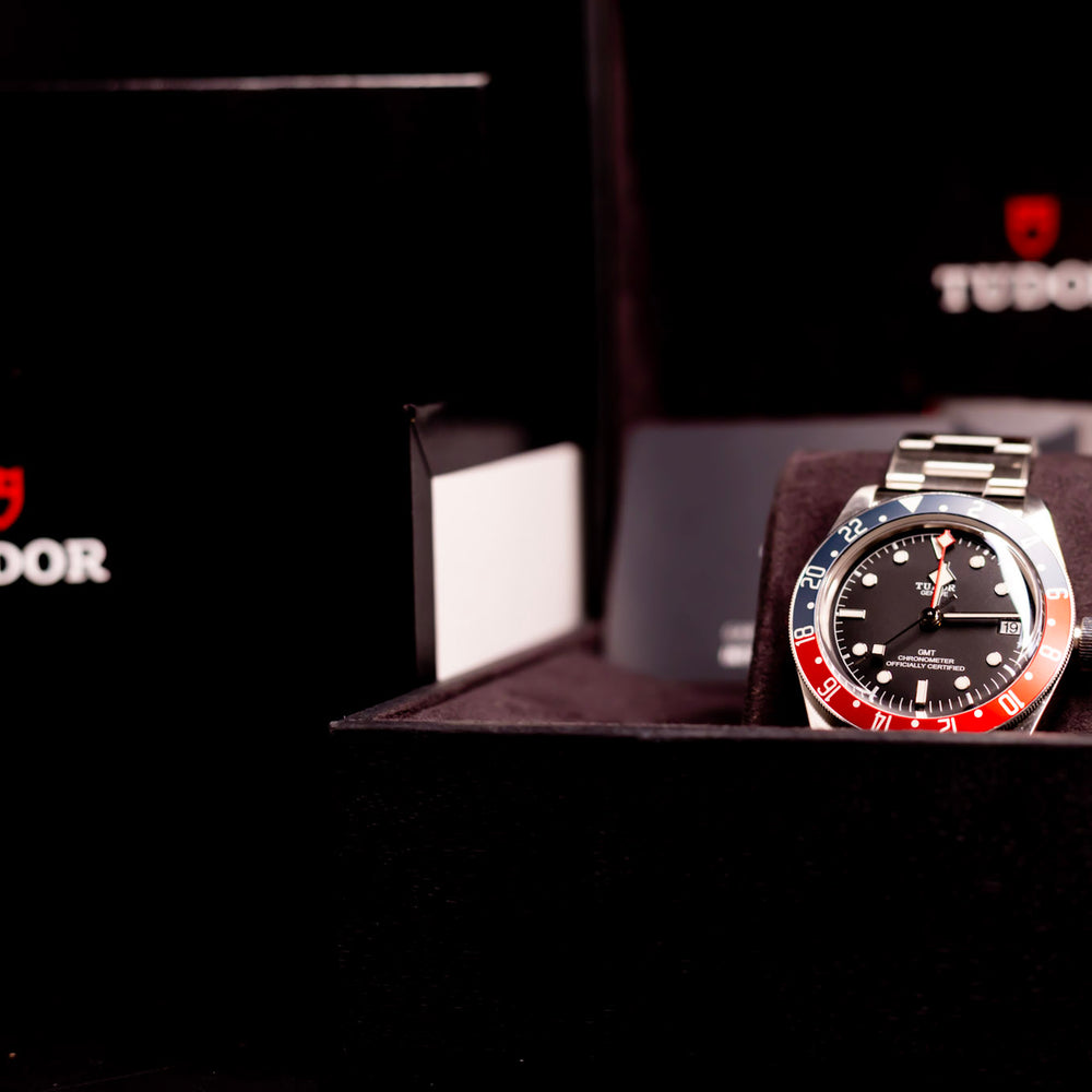 TUDOR Black Bay GMT Pepsi Bezel 41mm M79830RB-0003 Automatic Watch Full Set displayed in a luxury box.