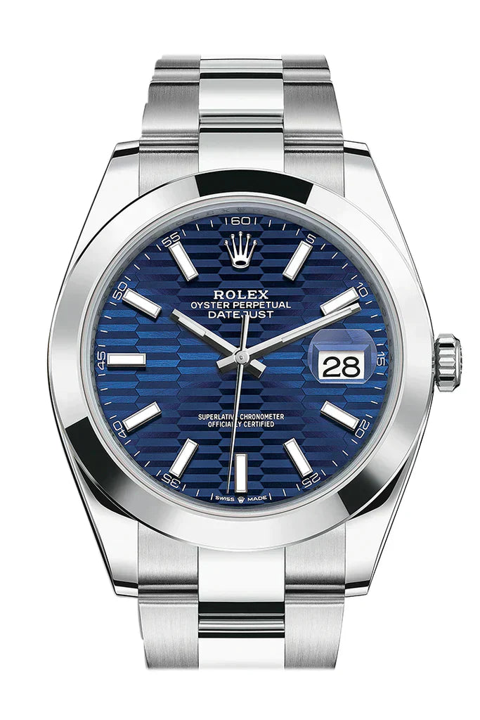 Rolex Datejust 41mm Stainless Steel Mens Watch 126334 Blue Fluted Dial with Oyster Bracelet