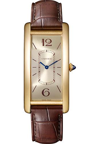 Cartier Tank Cintree Watch - 46.3 mm Yellow Gold Case - Golden Dial - Brown Alligator Strap - WGTA0026