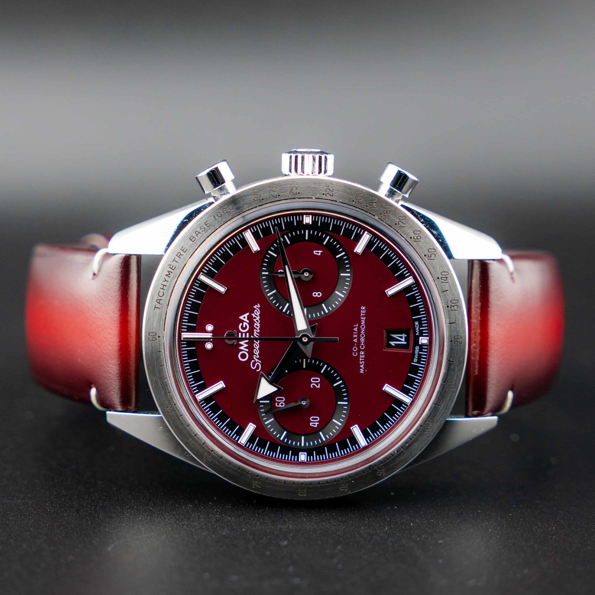 Omega Speedmaster '57 Burgundy full set - striking deep burgundy dial with vintage-inspired design and Co-Axial movement.
