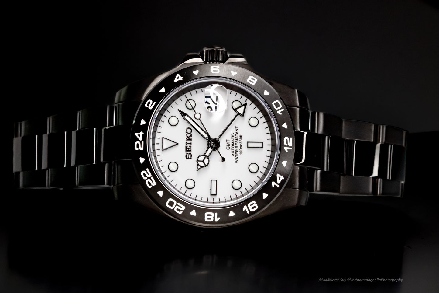 Black Seikomod Explorer II GMT image 3