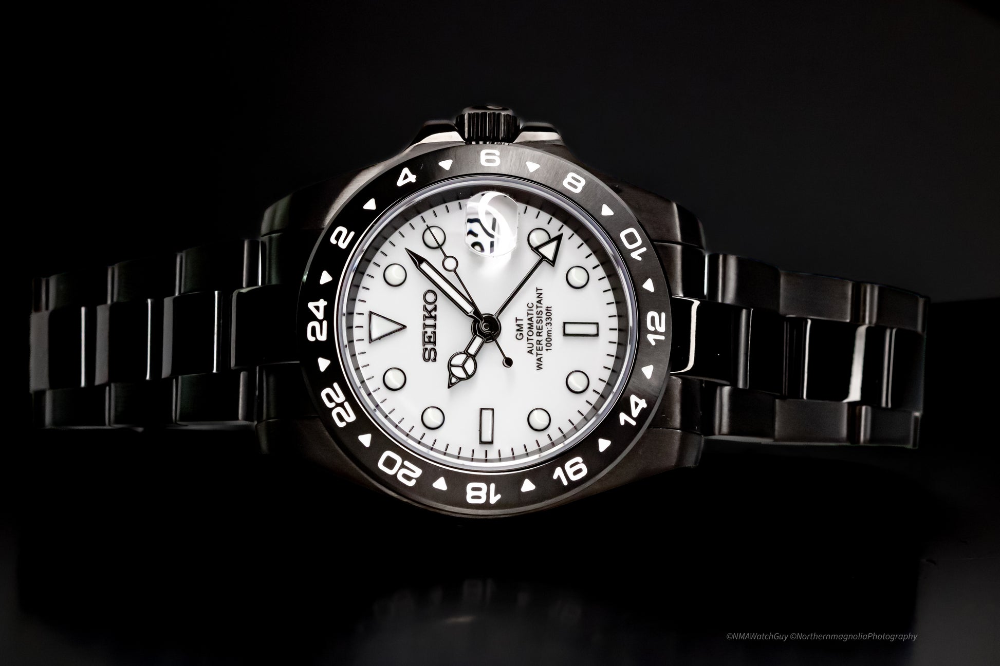 Black Seikomod Explorer II GMT image 3