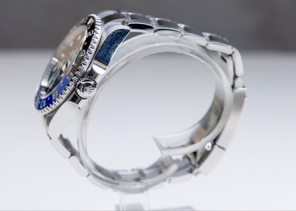 2021 Rolex GMT-Master II Batman side view showcasing the iconic blue-and-black Cerachrom bezel.