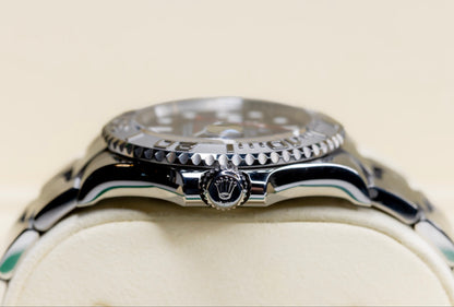 2024 Rolex Yachtmaster Superman showcasing the side and bezel details on a luxury watch display.