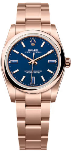 Rolex Oyster Perpetual 34 18Ct Everose Gold Blue Stone Dial Oyster Bracelet - 124205 - 2026