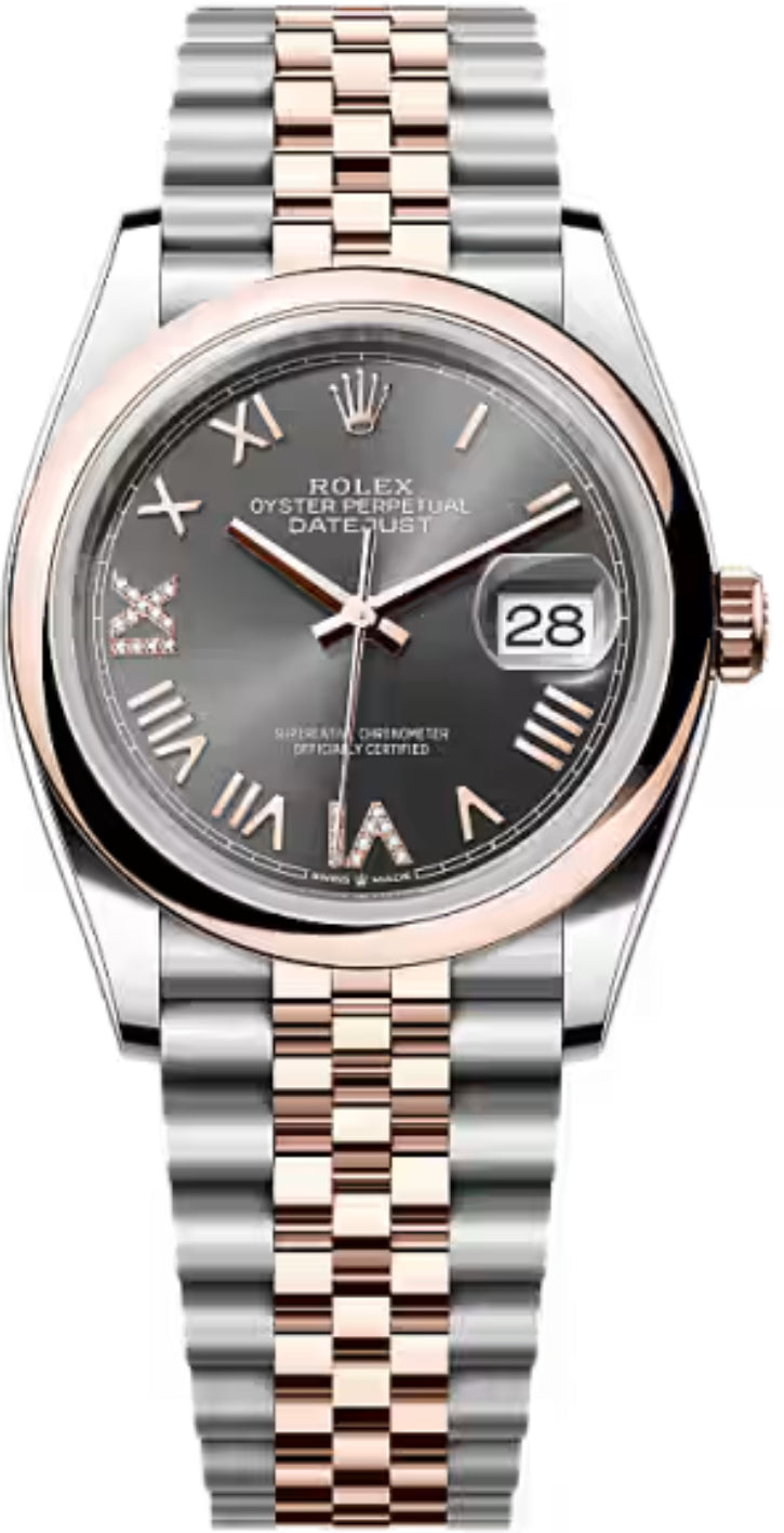Rolex Datejust 36 Oystersteel Everose Gold Slate Diamond Set Dial Domed Bazel Jubilee Bracelet - 126201 - 2026