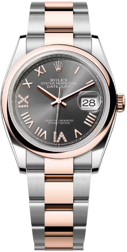 Rolex Datejust 36 Oystersteel Everose Gold Slate Diamond Set Dial Domed Bazel Oyster Bracelet - 126201 - 2026