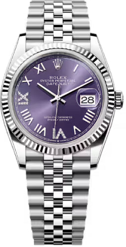 Rolex Datejust 36 Oystersteel White Gold Aubergine Diamond Set Dial Jublee Bracelet - 126234 - 2026