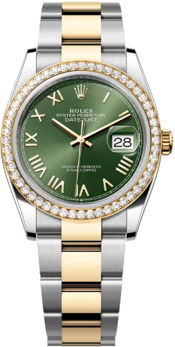 Rolex Datejust 36 Oystersteel Yellow Gold And Diamond Olive Green Roman Dial Oyster Bracelet - 126283Rbr - 2026