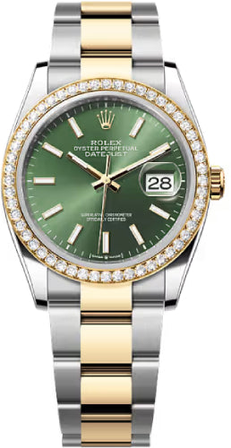 Rolex Datejust 36 Oystersteel Yellow Gold And Diamond Olive Green Dial Oyster Bracelet - 126283Rbr - 2026