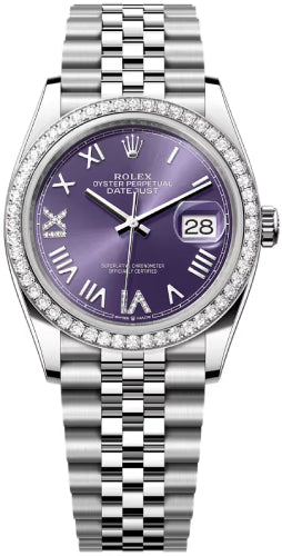 Rolex Datejust 36 Oystersteel White Gold Aubergine Diamond Set Dial Oyster Bracelet - 126284Rbr - 2026