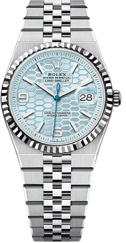 Rolex Land-Dweller 36 Platinum Ice Blue Honeycomb Motif Dial Fluted Bezel Jubilee Bracelet 127236 - 2025