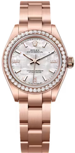 Rolex Oyster Perpetual 28 18Ct Everose Gold White Mother Of Pearl Diamond Set Oyster Bracelet - 276245Rbr - 2026