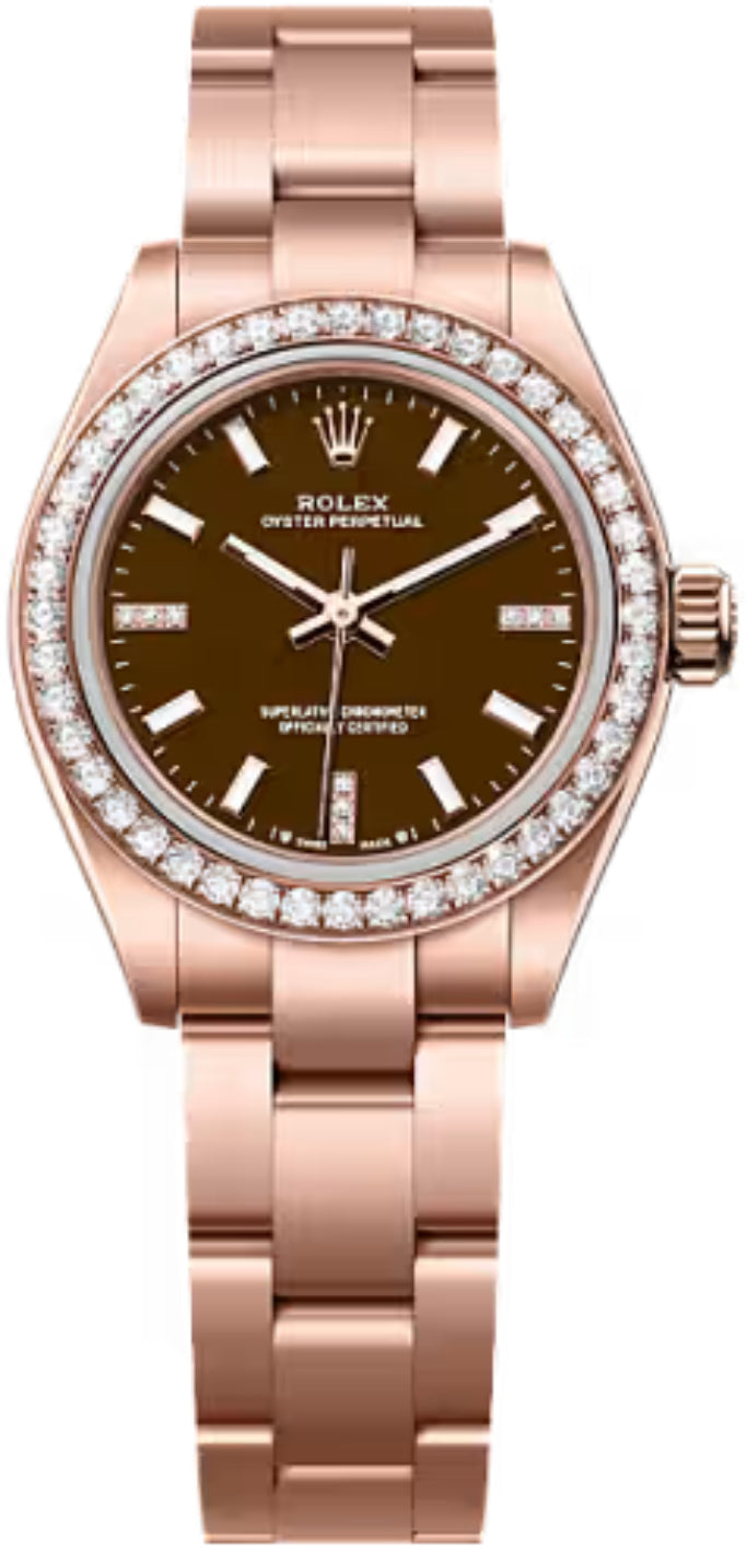 Rolex Oyster Perpetual 28 18Ct Everose Gold Brown Stone Diamond Set Dial Oyster Bracelet - 276245Rbr - 2026