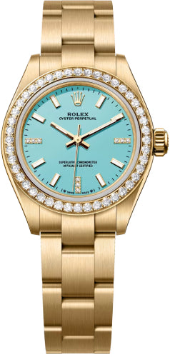 Rolex Oyster Perpetual 28 Mm 18 Ct Yellow Gold Turquoise Blue Diamond-Set Dial Oyster Bracelet- 276248Rbr - 2026