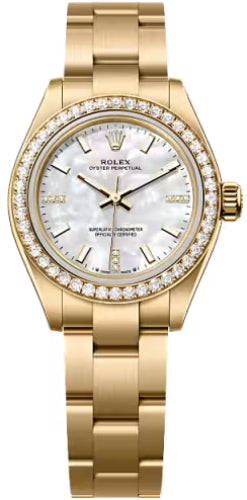 Rolex Oyster Perpetual 28 Mm 18 Ct Yellow Gold White Mother-Of-Pearl Diamond-Set Dial Oyster Bracelet - 276248Rbr - 2026