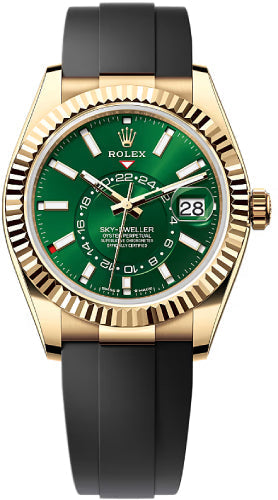 Rolex Sky-Dweller Yellow Gold 42mm Bright Green Dial Fluted Bezel Oysterflex Bracelet - 336238 - 2025