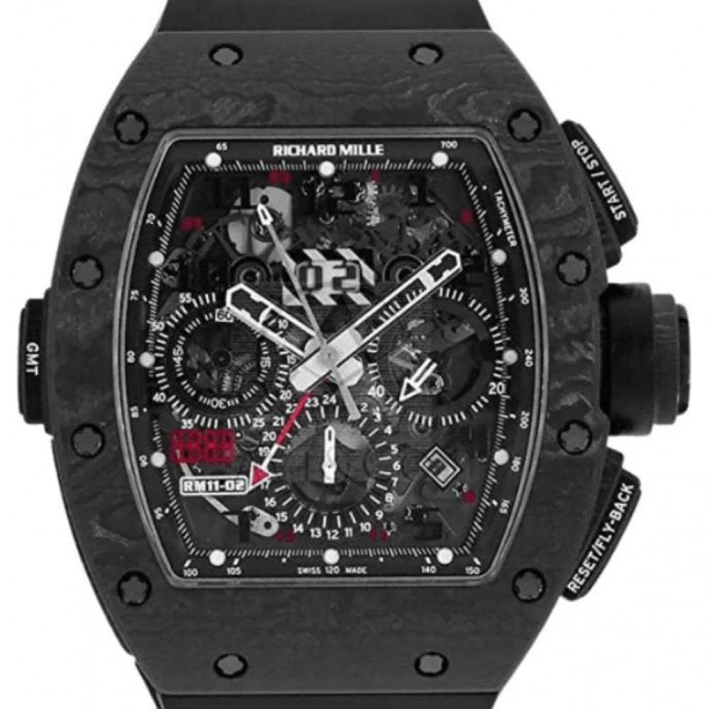 Richard Mille Automatic Flyback Chronograph Dual Time Zone Jet Black Carbon NTPT RM 11-02