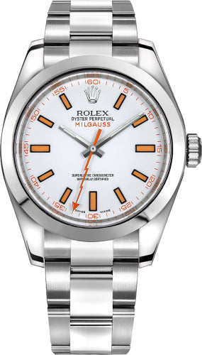 Rolex Milgauss 40 mm Stainless Steel White Dial Smooth Bezel Oyster Bracelet - 116400