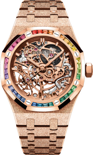 Audemars Piguet Royal Oak 37mm Frosted Gold Double Balance Wheel Openworked Rainbow Set Bezel - 15468OR.YG.1259OR.01-B